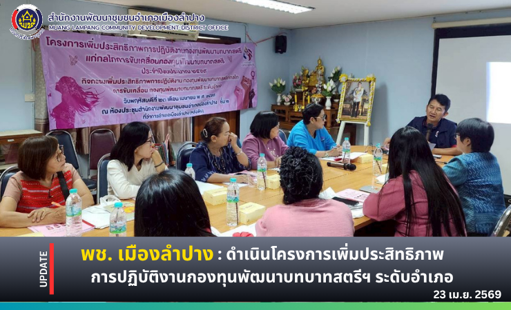 พช. เมืองลำปาง : ดำเนินโครงการเพิ่มประสิทธิภาพการปฏิบัติงานกองทุนพัฒนาบทบาทสตรีฯ ระดับอำเภอ