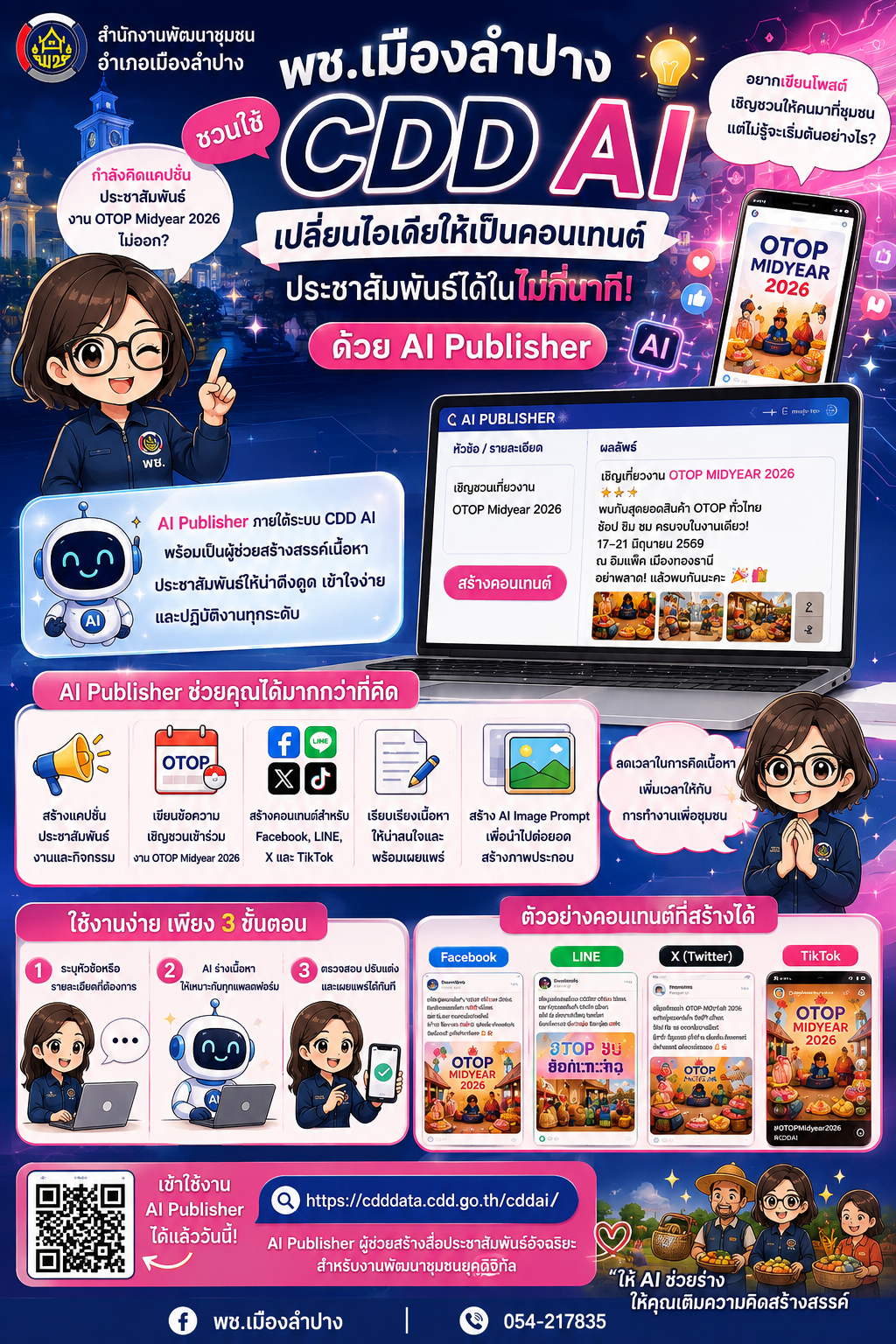  พช.เมืองลำปาง : ชวนรู้จัก AI Publisher ผู้ช่วยอัจฉริยะที่จะเปลี่ยน “ไอเดีย” ให้กลายเป็น “คอนเทนต์” ได้ง่าย ๆ ในไม่กี่ขั้นตอน 